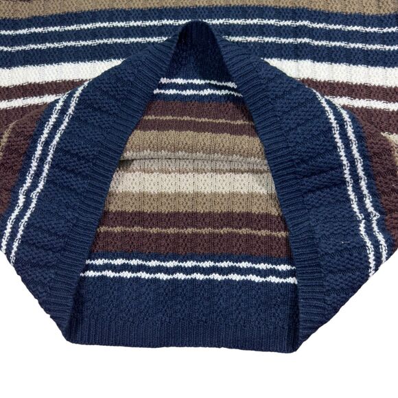 Christopher & Banks Sweater Women's XL Brown Blue Knit Striped Crew Neck Thermal - Picture 5 of 8
